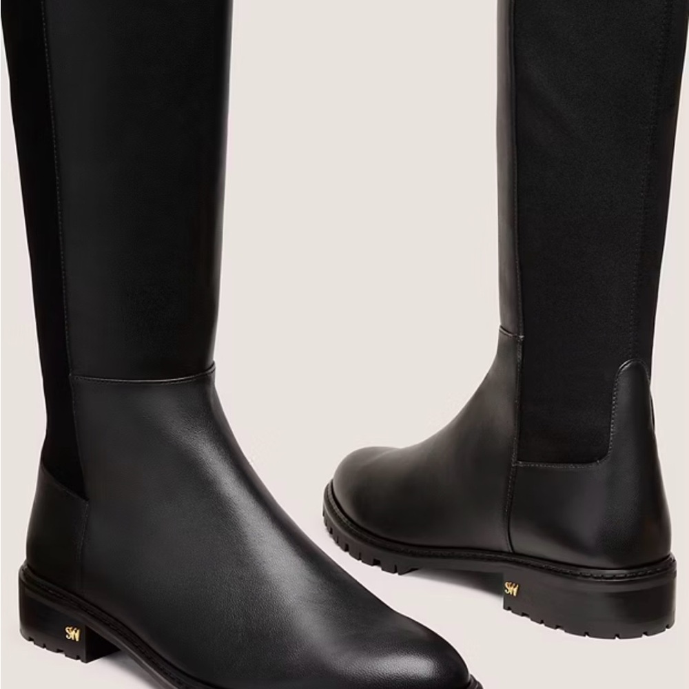 Stuart Weitzman Black Over the Knee Boots with Smooth Leather and Low Heel